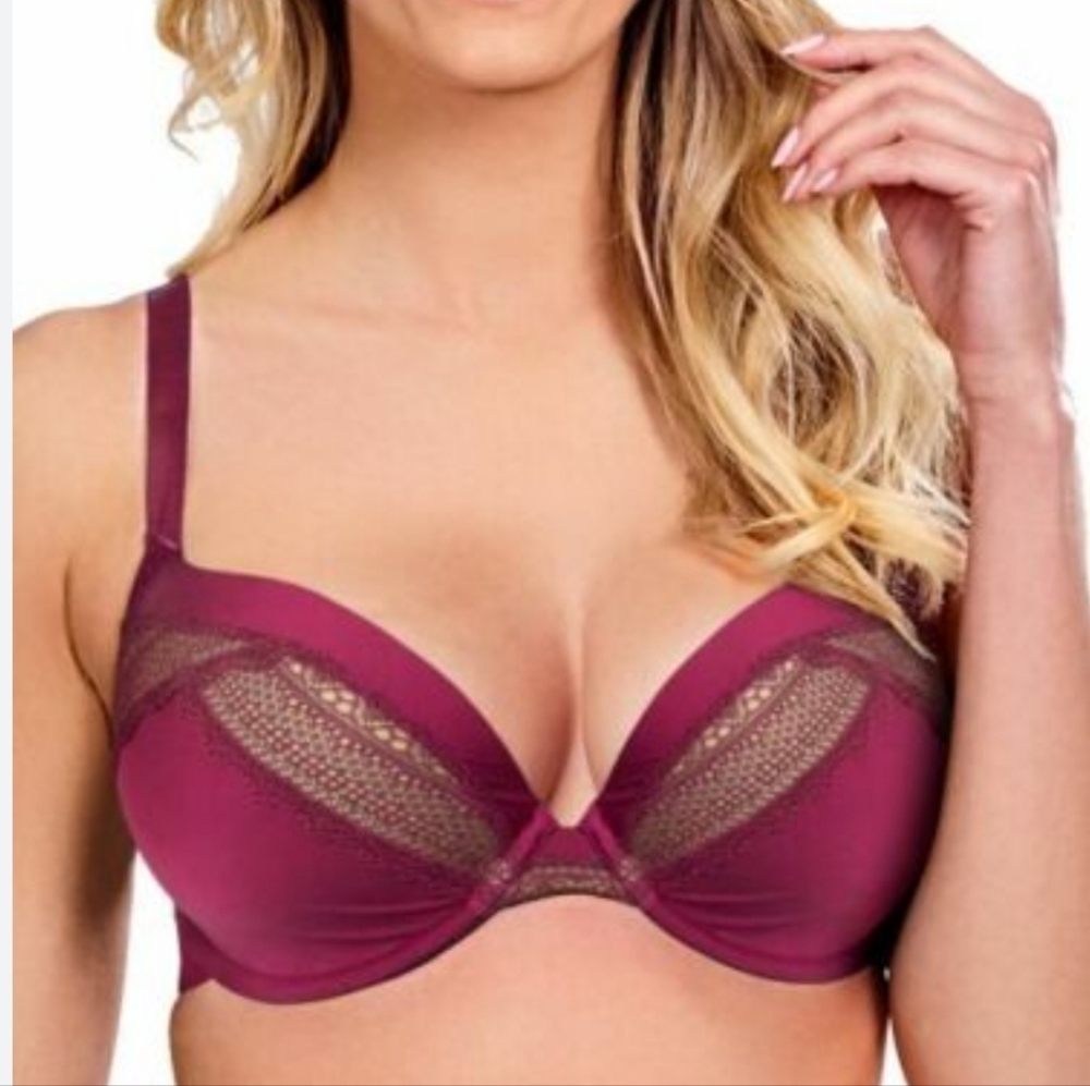 28H Panache Aria Molded Plunge Bra, Wine/Nude